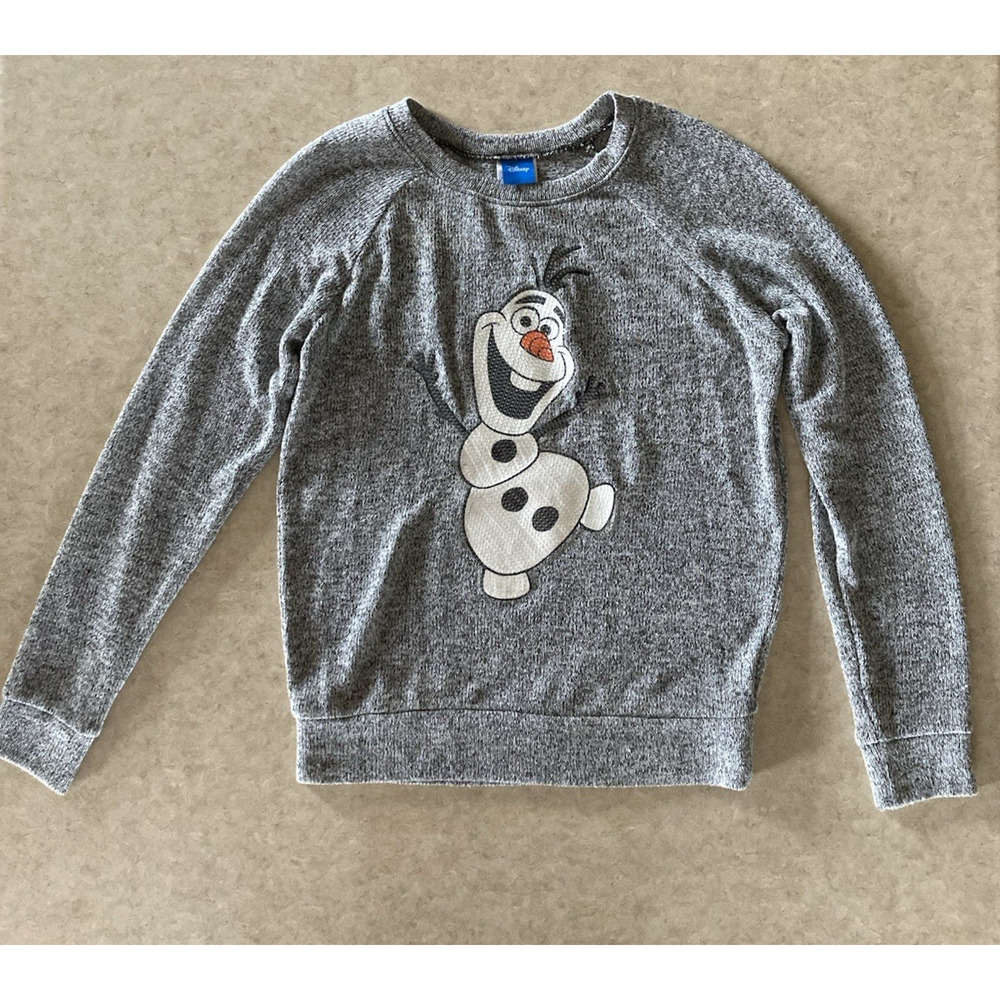 Disney Frozen Olaf Snowman Sweater Gray Sequined Juniors Soft